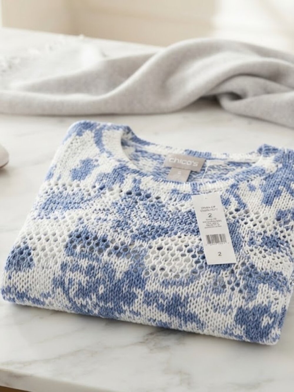 Chico's Blue White Open Front Knit Sweater Size 2 (Medium/Large) NWT